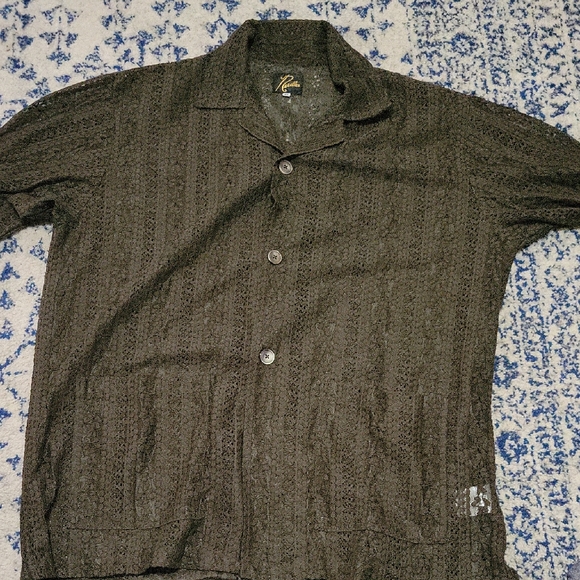 Needles Cabana Shirt Stripe Lace Cloth Brown - Picture 1 of 6